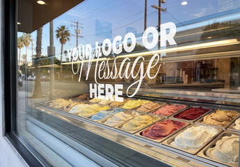 Storefront Window Ice Cream Logo Glass Message Mockup