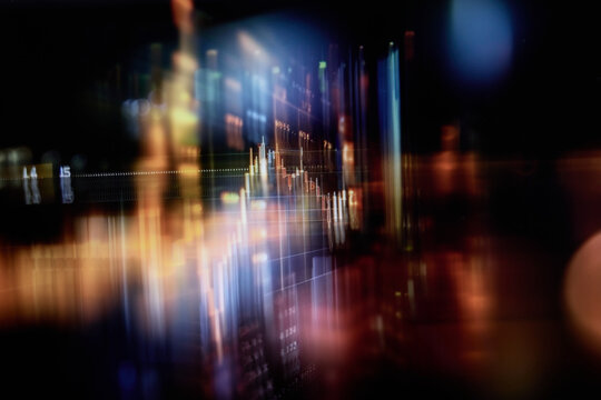 Abstract financial market data visualization with digital trading and analytics