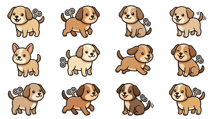Cute wind-up puppy dog character icons. © Linda