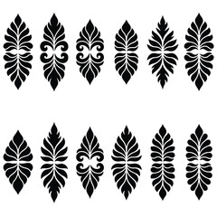 Obraz premium Damask vintage ornament vector element set featuring black silhouette floral motifs baroque filigree designs and classic royal patterns on background.