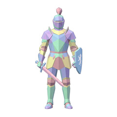 Fototapeta premium Low poly knight in armor with shield and sword