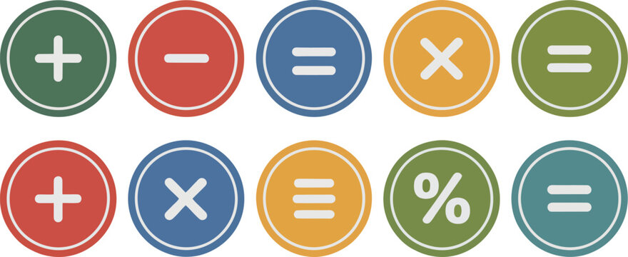 Math operation icons, bordered symbols, addition, subtraction, multiplication, division, arithmetic, education and classroom learning resources globally