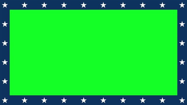 Horizontal 4K video. Loop animation. Blue frame with white spinning stars with green screen for keying. Social media template for USA 250. Independence Day, 4th of July concept. Copy space for text