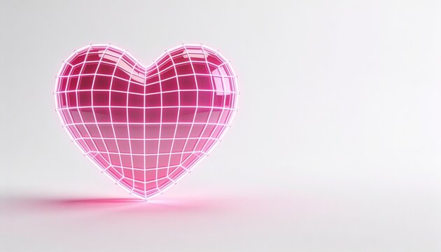 3D Neon Pink Wireframe Heart Cybercore Asset