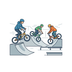 Obraz premium The Image Shows Three People Riding Bicycles On A Ramp The Person On The