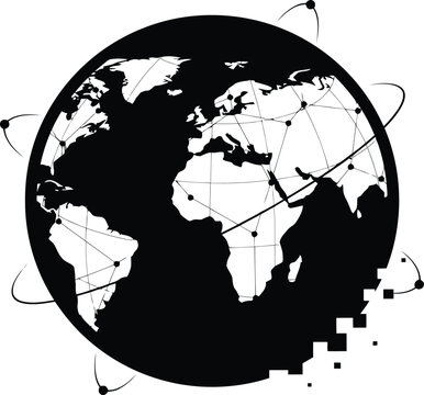 Digital Globe with Network Connections and Data Fragmentation