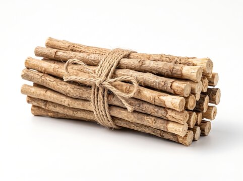 A bundle of natural miswak sticks tied with brown twine
