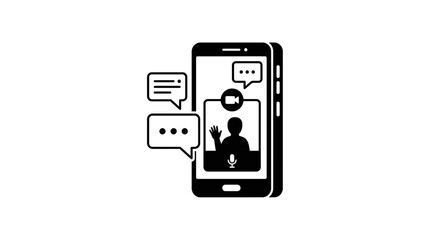 Smartphone Video Call Icon with Chat Bubbles and Person Waving © Keset