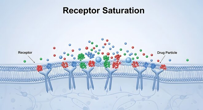 Receptor Saturation: Drug Particles Binding to Cell Membrane Receptors in a Biological Process