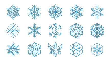 Diverse blue snowflake designs for winter graphics © Ria