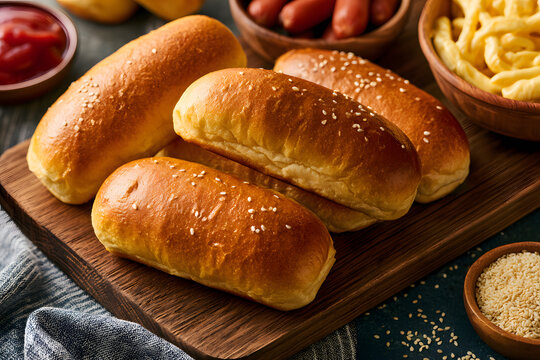 Homemade hot dog buns baked in a brioche style