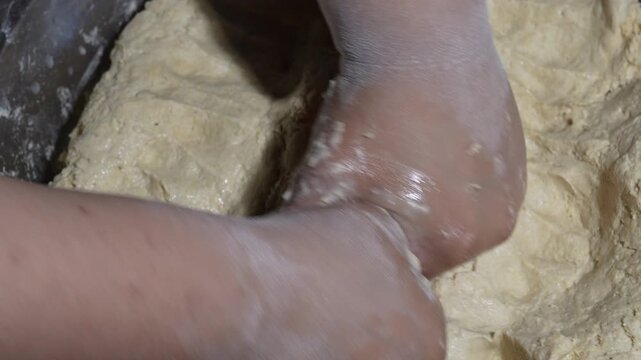 Authentic homemade pastry dough preparation by hand, slow motion food shot
