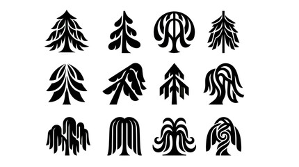 Set of stylized tree silhouettes, vector icons for nature and landscape design © atha_lintar