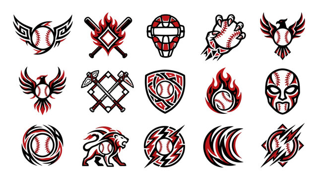 Dynamic sports and animal baseball emblems.