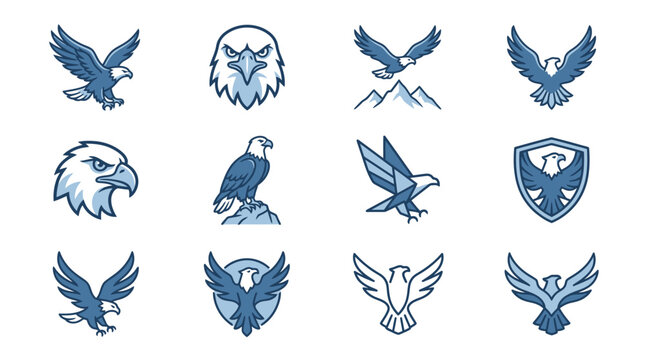 Eagle and hawk mascot logo collection in blue.