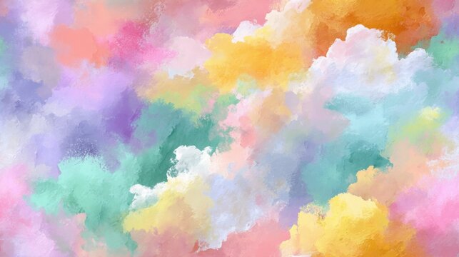 An abstract dreamy background presents pastel colors blending together in a watercolor style that suggests cotton candy clouds floating in a colorful atmosphere.