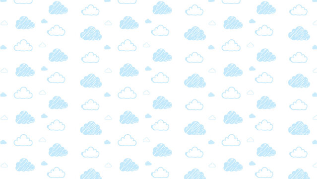 Light blue cloud pattern on a white background a repeating whimsical illustration
