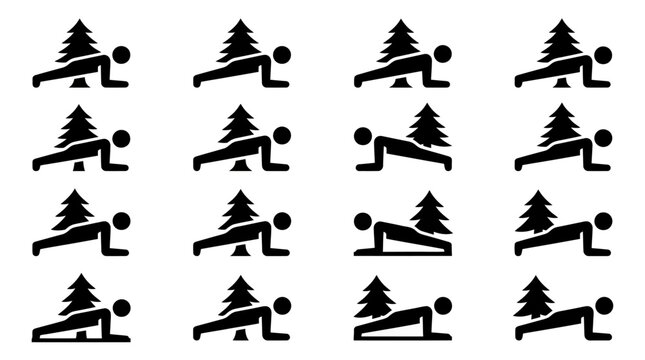 Man Doing Push-ups Next to Christmas Tree Icon Pattern