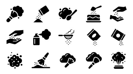 Obraz premium Powder Application Icons: Brushing, Sifting, Spraying, Pouring