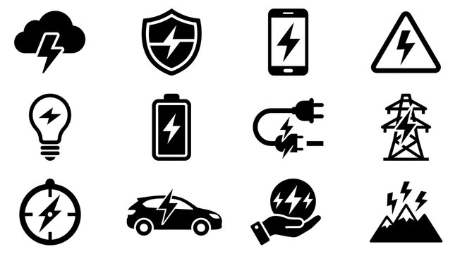 Electric power and renewable energy vector icons.