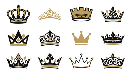 Elegant royal crown and tiara icon set. © Safara