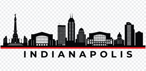 Obraz premium Indianapolis city skyline silhouette with landmarks and text