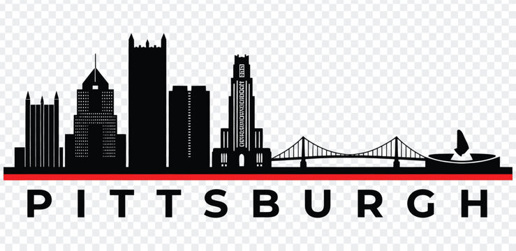Pittsburgh, pennsylvania city skyline vector silhouette with famous landmarks and text