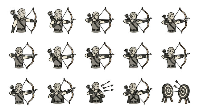 Elf archer character sprites for 2D game development.