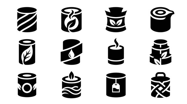 Collection of Vector Icons Representing Candles, Tea, and Aromatherapy