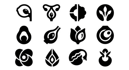 Abstract Symbols: Seeds, Plants, Flowers, and Biology Icons Set © atha_lintar