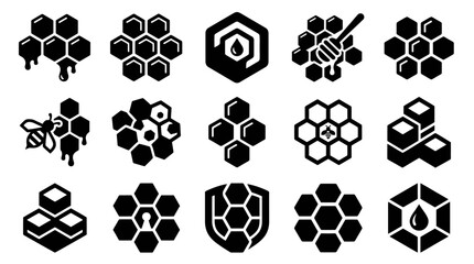 Honeycomb and Bee Icons: Sweetness, Nature, Organic, Healthy Food, Apiary and Farm Symbols © atha_lintar