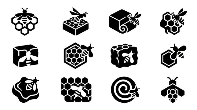 Bee and Honeycomb Icons: Collection of Stylized Illustrations