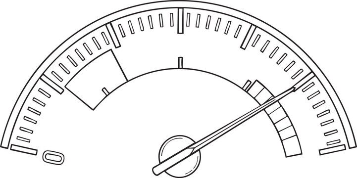 Black and white gauge dial with needle and markings line measurement