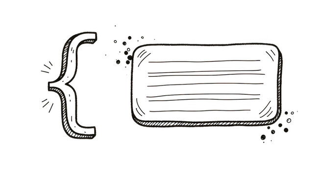 Hand drawn curly brace with text box illustration in doodle style isolated on transparent background