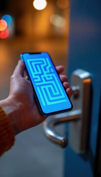 Smartphone displaying abstract taxi app route beside locked car door handle
