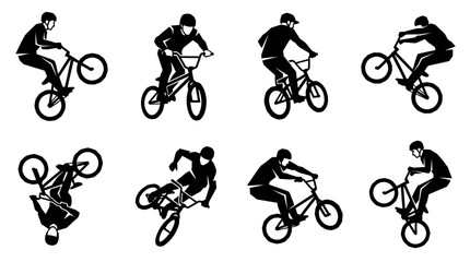 Obraz premium BMX Rider Silhouettes: Extreme Sports Bicycle Tricks Set