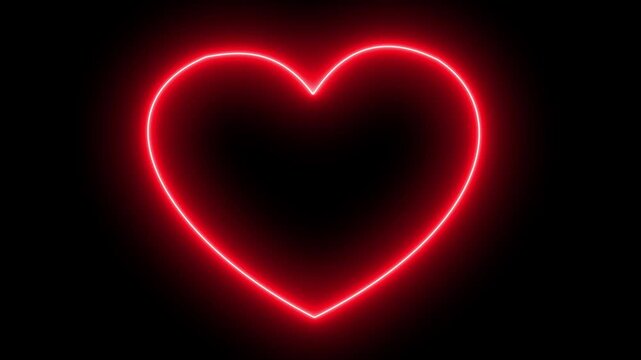 Neon Red Heart Beat with love icon animation on a black background.