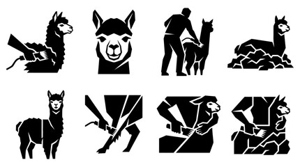Obraz premium Alpaca Grooming and Shearing Icons: Vector Silhouette Collection