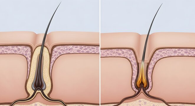 Comparative Hair Follicle Miniaturization Diagram Demonstrating Hormonal Hair Loss and Reduced Hair Growth Potential