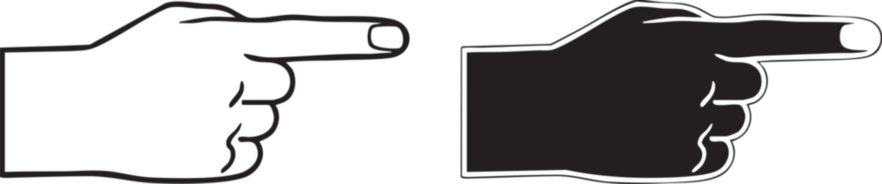 Black and white pointing hands with and without fill finger gesture symbol