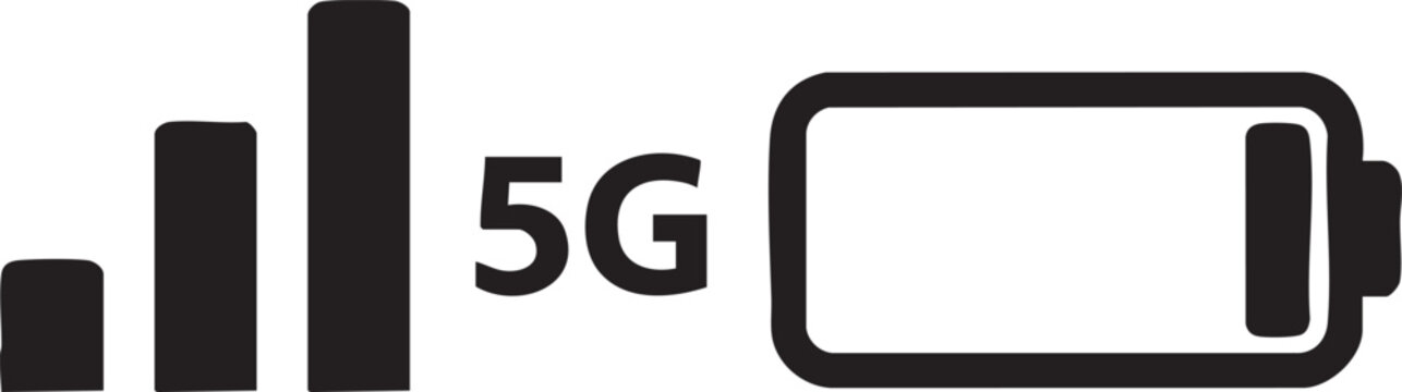 Black and white smartphone 5g symbol next to whisk 5g kitchen utensil