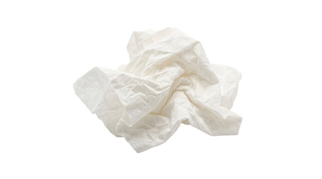 Crumpled white paper tissue sheet on pure solid background