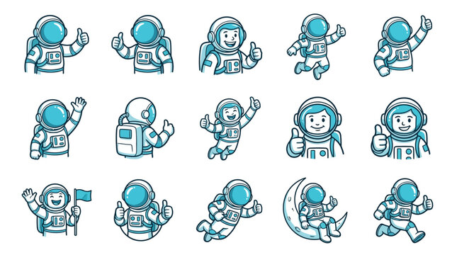 Cute astronaut character sprites with various gestures
