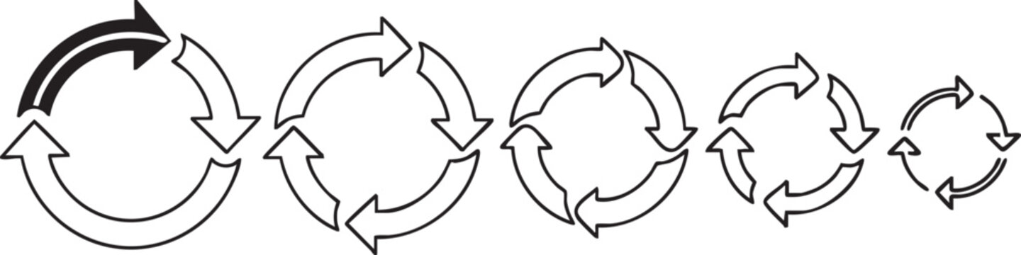 Monochrome circular arrow patterns in decreasing size black and white abstract curved lines
