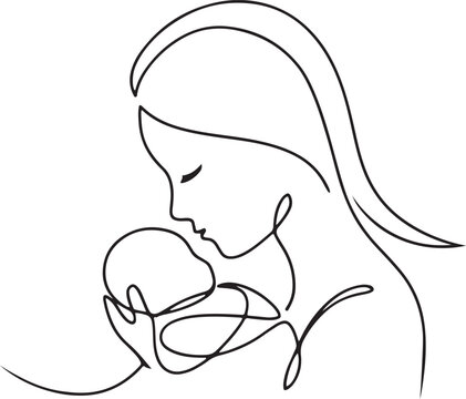 Mother holding baby in continuous line style infant embrace
