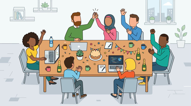 Diverse group of people celebrating together.