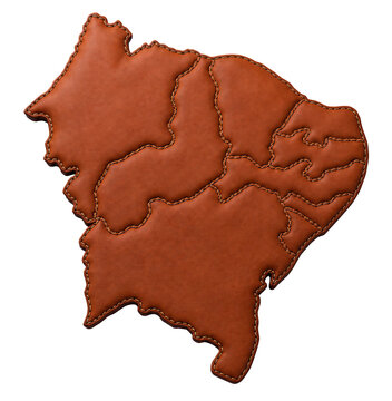Mapa de couro do nordeste brasileiro com todos os estados sem fundo, transparente