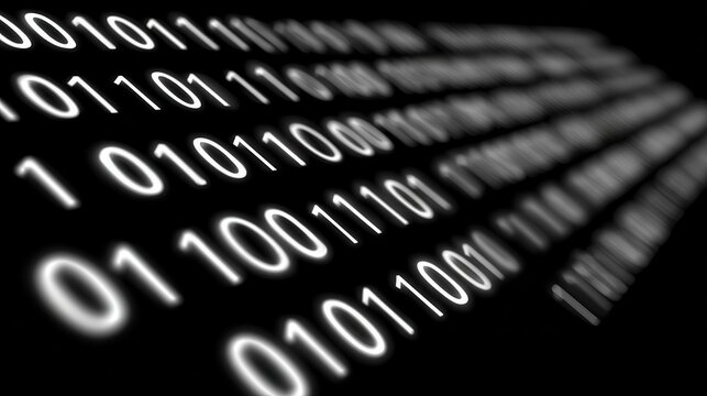 Binary Code Data Stream on Black Background
