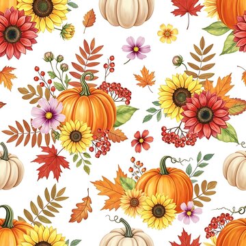 Autumn Harvest Pumpkin Floral Pattern for Seasonal Decor.