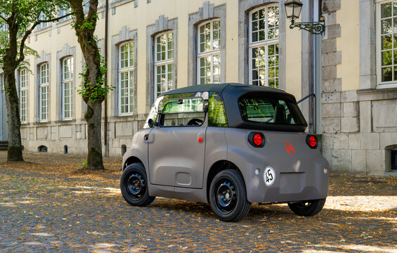 New 2026 Citroen Ami electric microcar parked in a small french town